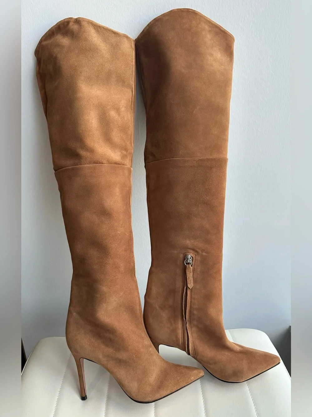 Schutz Anamarie Suede Over the Knee Boots in Wood (Camel)